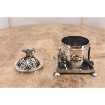 Szkatuła Myśliwska Bażant - Srebro 84 - Cukiernica Żydowska Antyczna